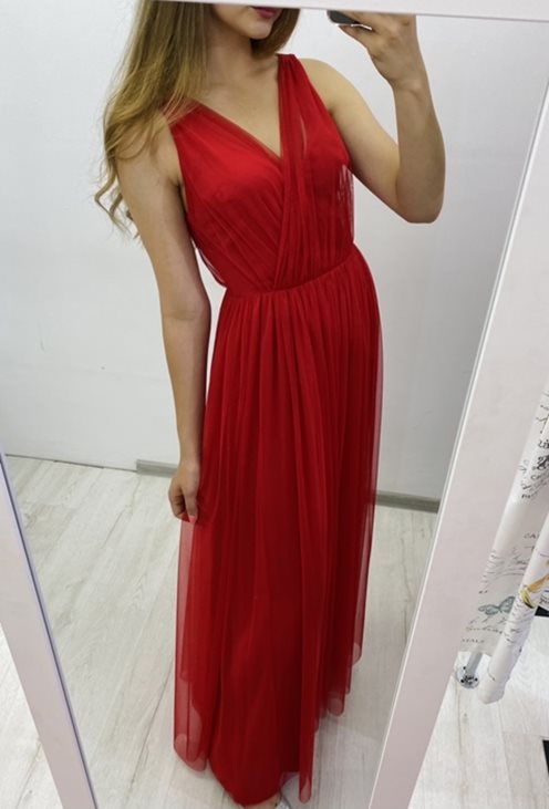 Sukienka długa tiulowa grube ramiączka czerwona