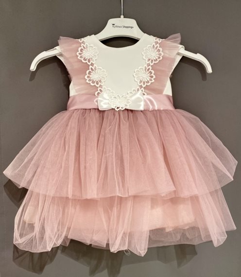 Sukienka dziecięca z tiulem na rękawkach róż