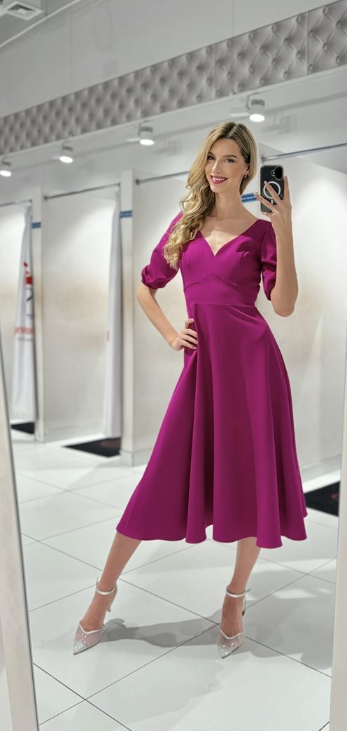 Sukienka midi rękawek wiązanie tył biskupi