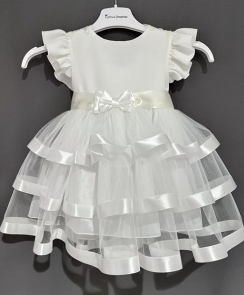 Sukienka dziecięca z falbankami na rękawku biel