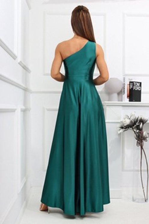 Sukienka długa na ramię rozcięty dekolt zieleń