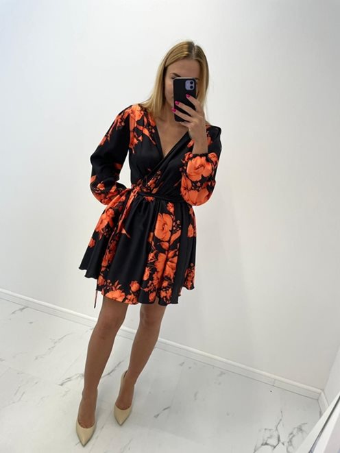 Sukienka krótka z ściągaczem w talii pomarańcz