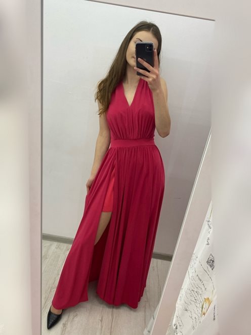 Długa sukienka brokatowa czerwona