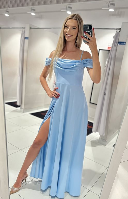 Sukienka długa hiszpanka dekolt woda błysk błękit