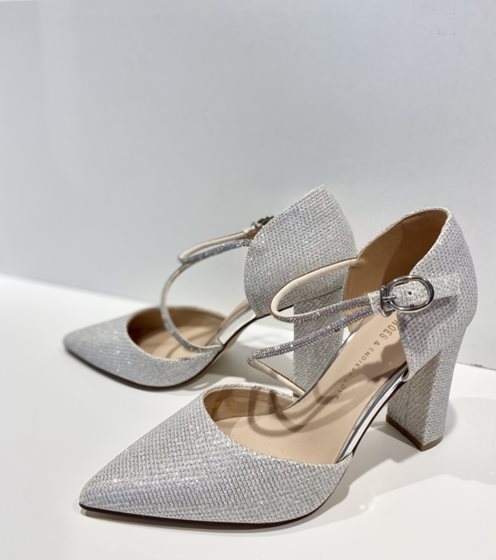 Czółenka z brokatowym paskiem Y srebro