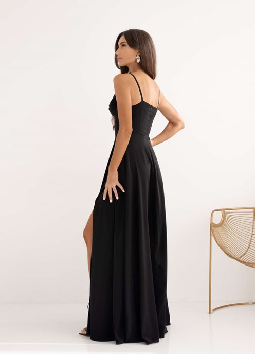 Sukienka długa imitacja gorsetu paseczki czerń