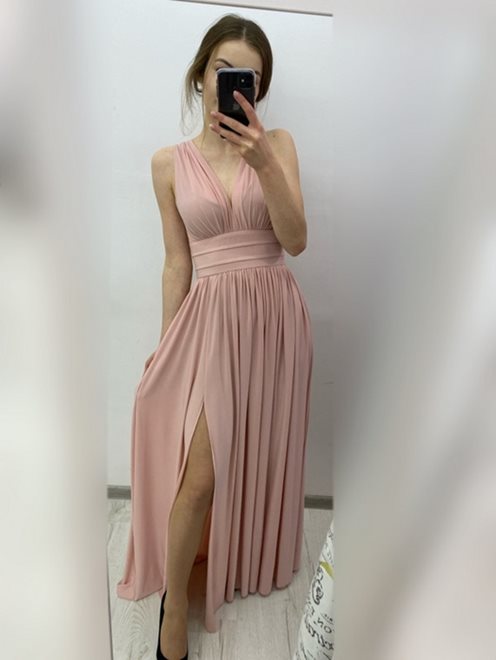 Długa sukienka odcinana mat łosoś