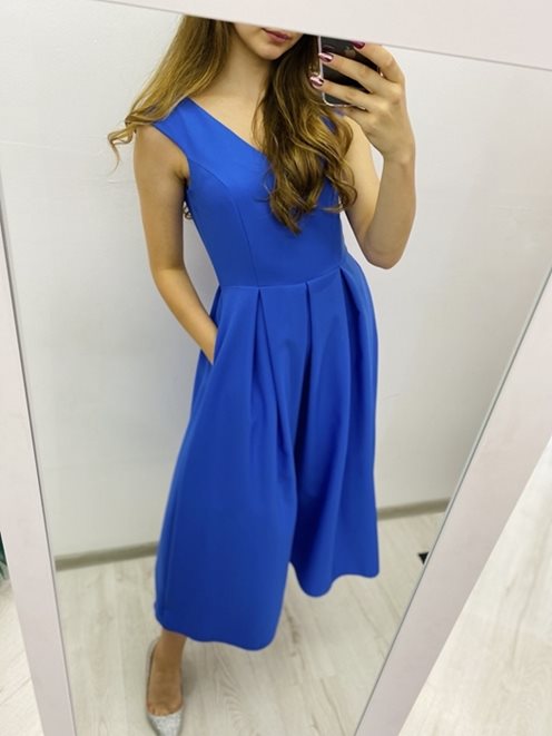 Sukienka midi z kieszeniami gładka jeans