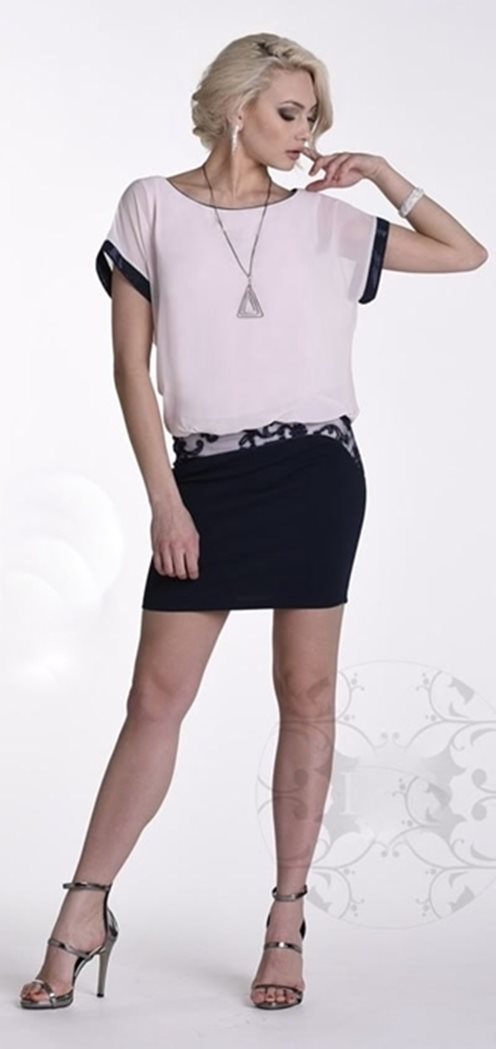 Sukienka z rękawkiem granat róż