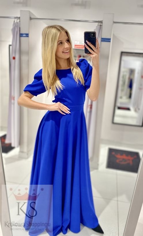 Sukienka długa bufiaste rękawki chaber