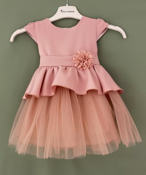 Sukienka dziecięca ozdobna róża baskinka wrzos