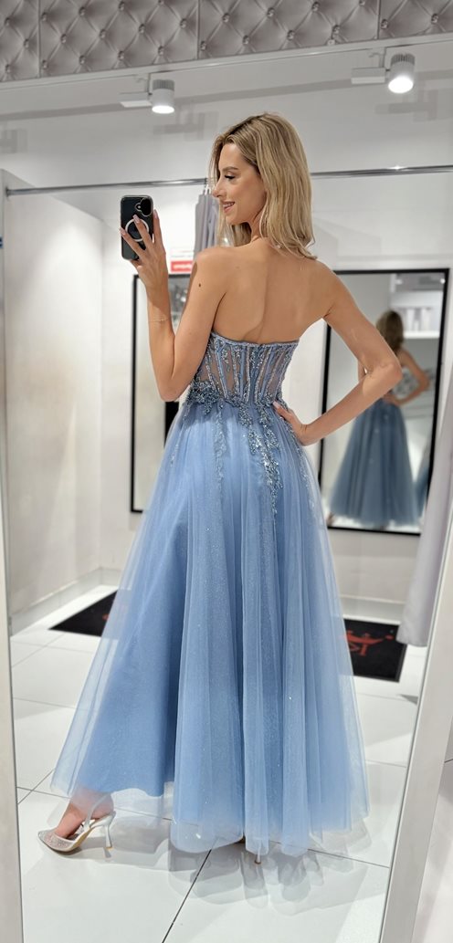 Sukienka tiulowa gorset zdobiony perłami jeans