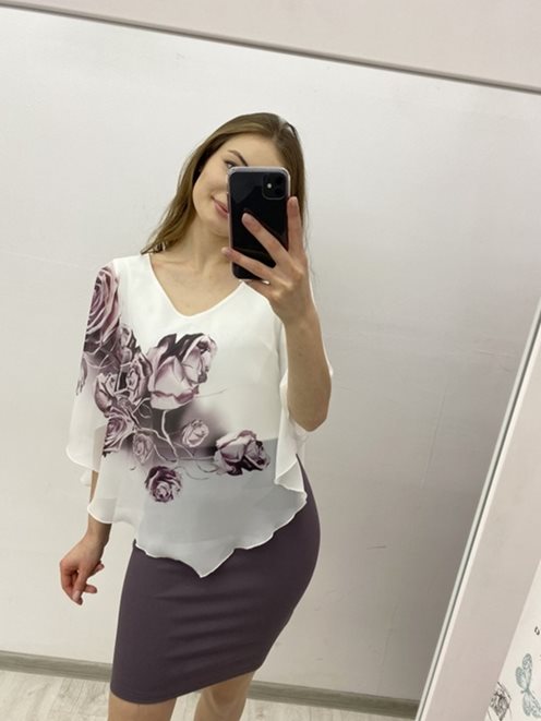 Sukienka z narzutką w kwiaty dół brąz