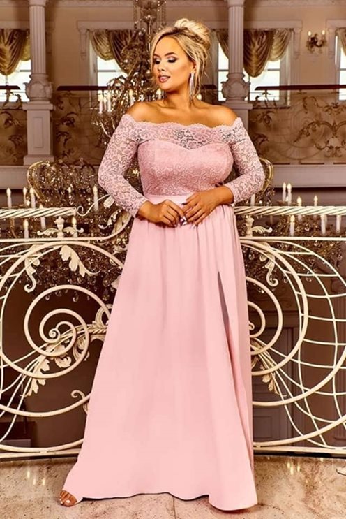 Sukienka rękawek koronkowa góra brudny róż