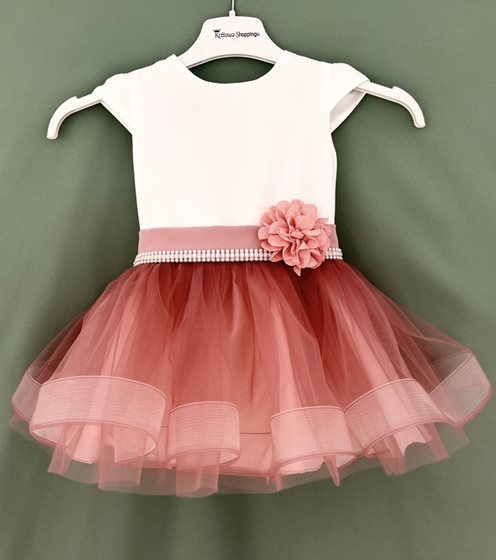 Sukienka dziecięca tiulowa pasek biel/róż