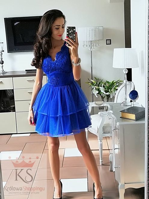 Sukienka falbankowy tiul chaber