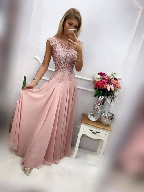 Długa sukienka kwiatowa koronka wrzos