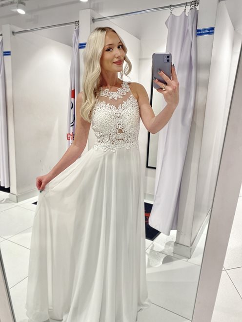 Długa sukienka zabudowany przód ozd plecy biały