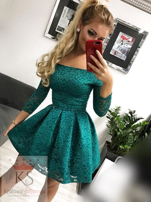 Sukienka cała w koronkę na długi rękaw zielony