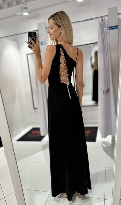 Sukienka długa asymetryczne wiązanie czerń