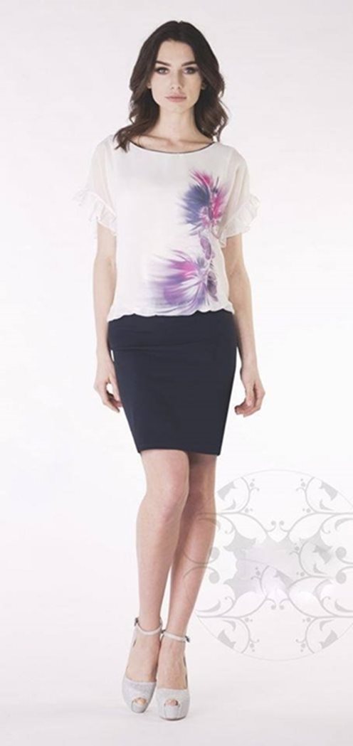 Maskująca sukienka falbana rękawek biel/granat