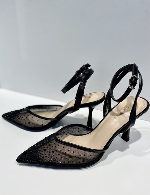 Czółenka na szpilce przód cyrkonie czerń