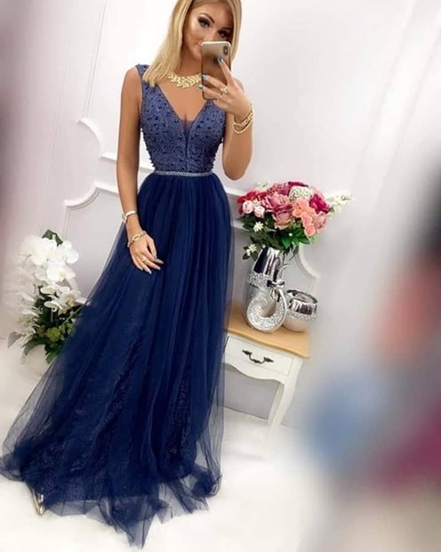 Sukienka tiulowa brokatowa perły granat