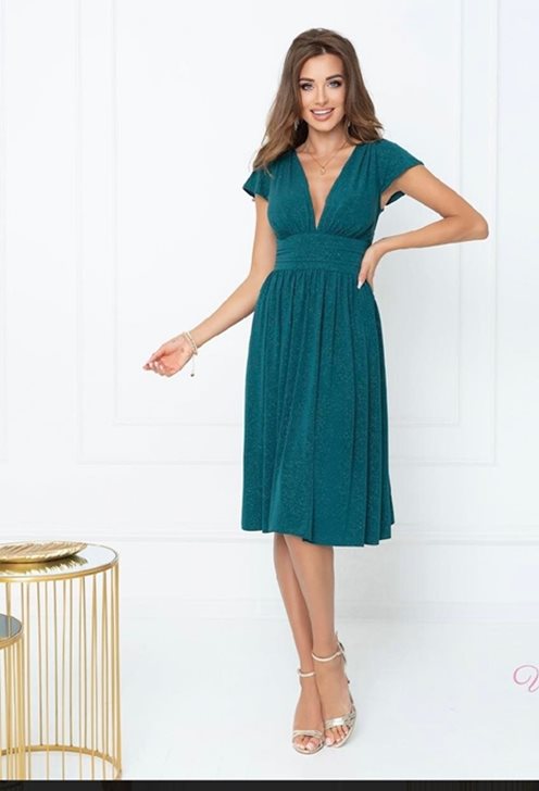 Sukienka krótka odcięcie pod biustem brokat zieleń