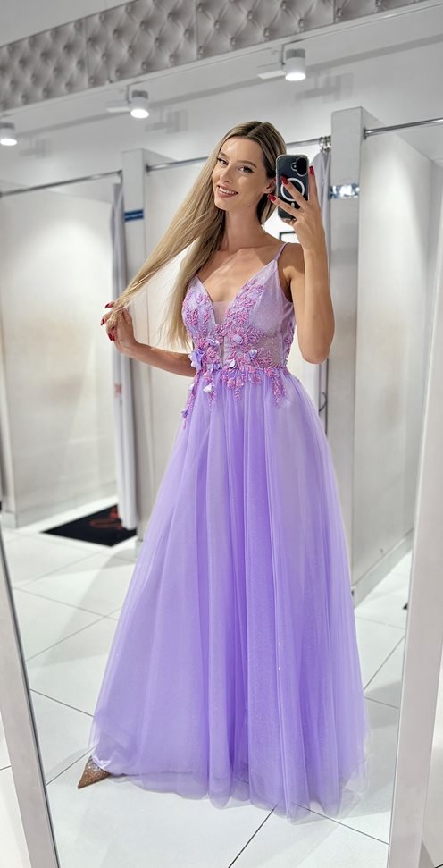 Sukienka długa tiul wzory płatki lilia