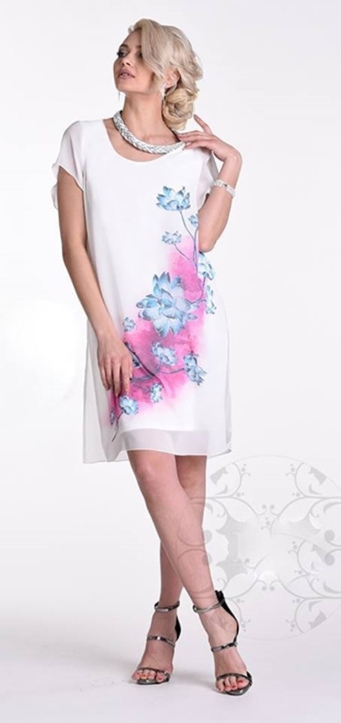 Sukienka tunikowa kwiaty biała