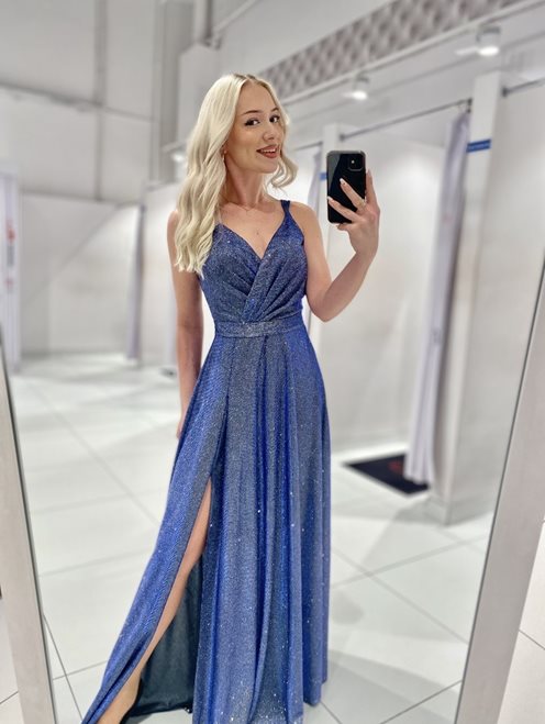 Sukienka długa na ramiączkach brokat srebro