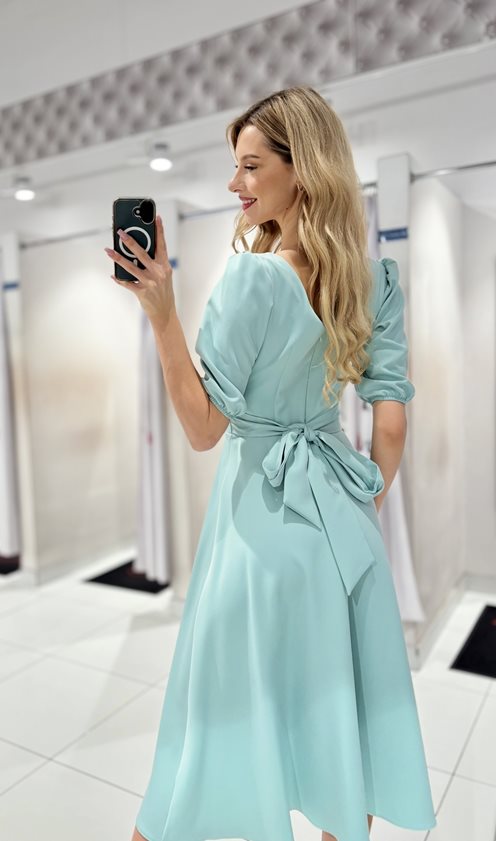 Sukienka midi rękawek wiązanie tył pistacja