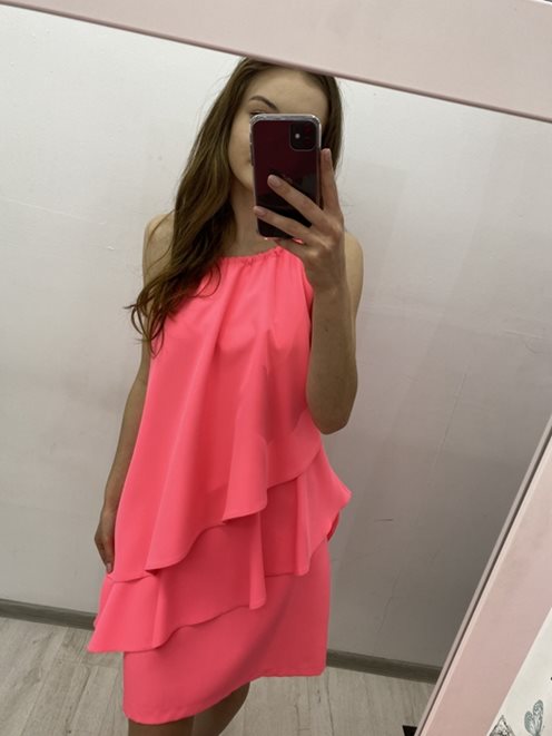 Sukienka dwie warstwy neonowy róż