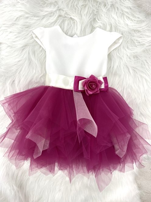 Sukienka ozdobny pasek tiul biel/fuksja