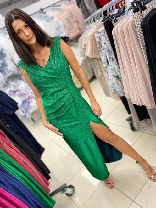 Długa sukienka dopasowana połyskująca zieleń