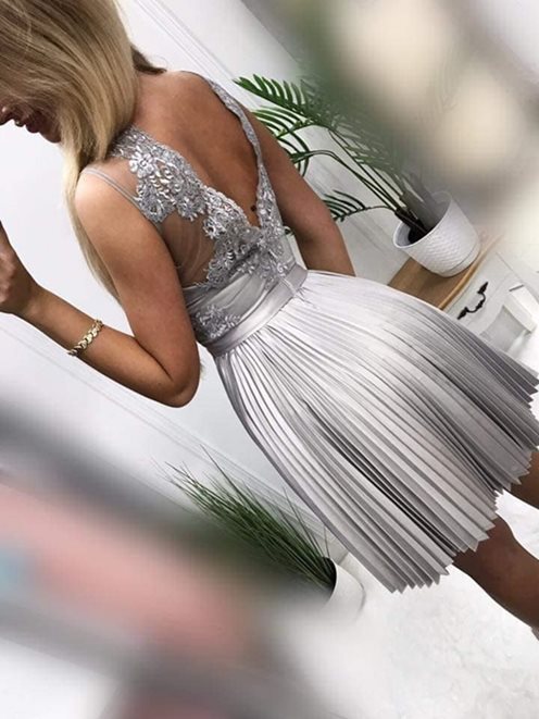 Sukienka koronka plisowana spódnica szary