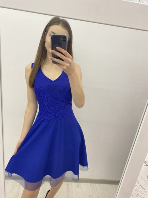 Sukienka koronka dół tiulowy chaber