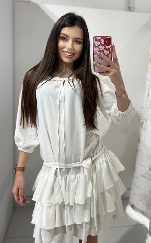 Sukienka hiszpanka z długim rękawem gładka biel