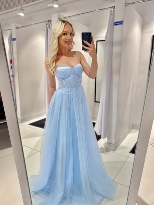 Sukienka długa z gorsetem i tiulem błękit