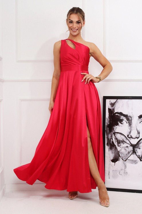 Sukienka długa na ramię rozcięty dekolt  czerwona
