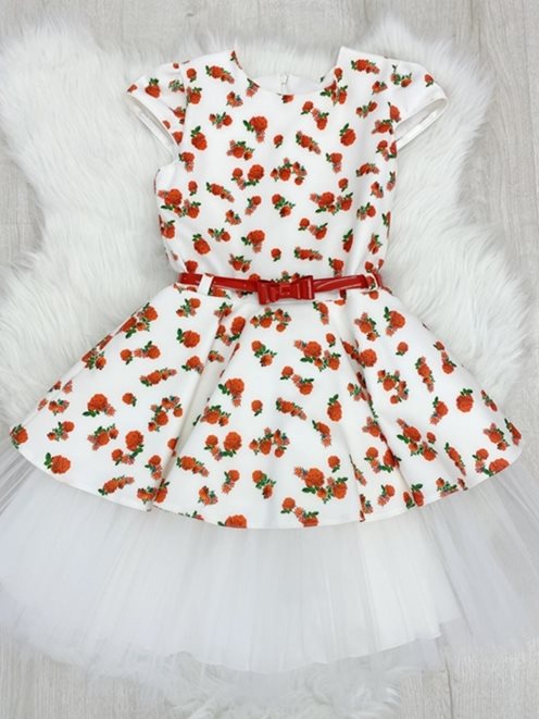 sukienka krótka w kwiaty tiul czerwone