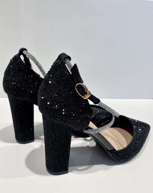 Czółenka całe cyrkoniowe pasek czerń