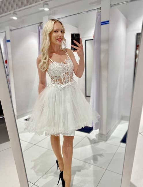 Sukienka krótka gorset koraliki ramiączka biała