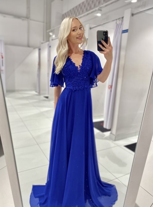 Sukienka długa szyfonowa góra ozdobna chaber