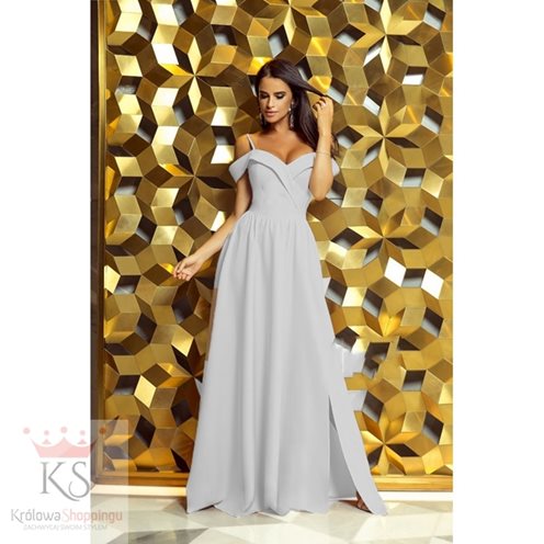 Długa sukienka gładka na ramiona szary