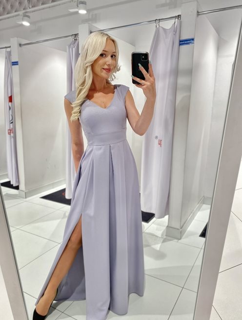 Sukienka długa gruby pas zakładki szara