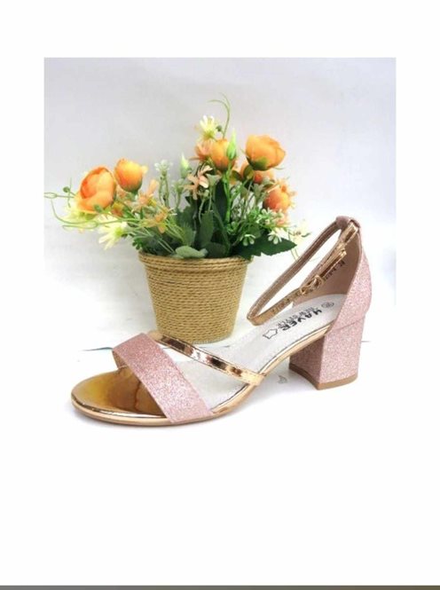 Sandały brokatowe z paseczkiem srebro,róż