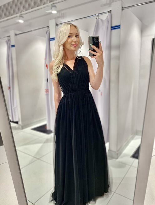 Sukienka długa tiulowa błyszcząca ramiączka czerń