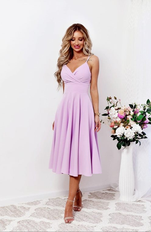 Sukienka midi ramiączka dekolt na zakładkę lilia