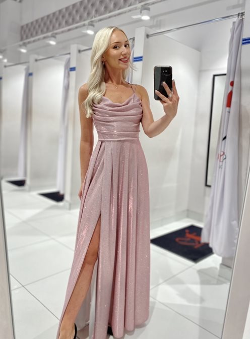 Sukienka długa na ramiączkach wiązana p.róż